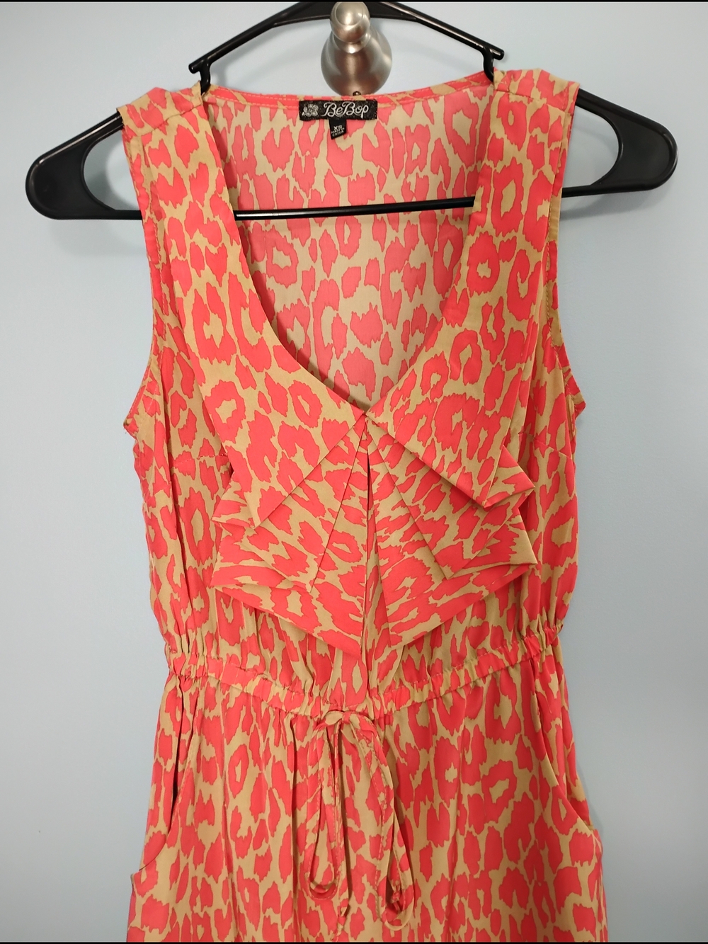 BeBop Coral and Cream Ruffle-Front Midi Dress Size XS